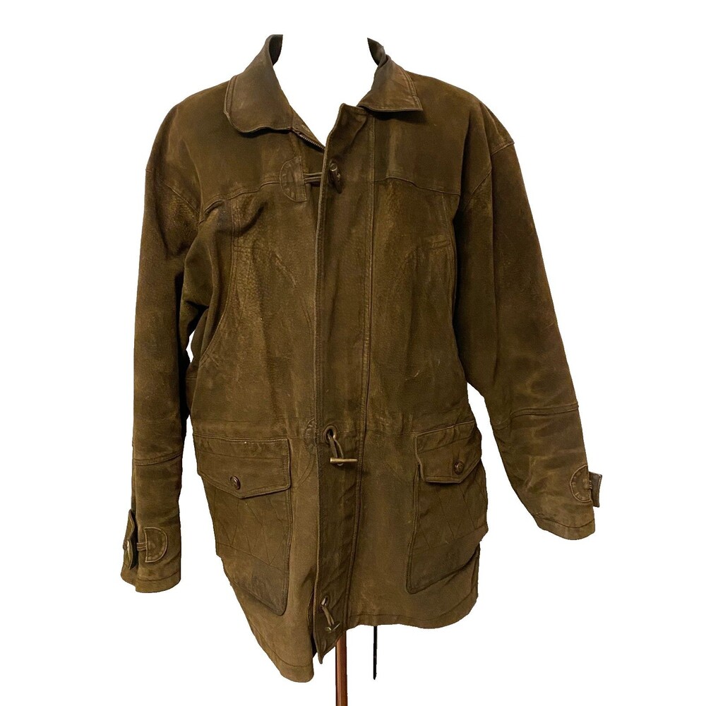 Vtg G-III GLOBAL IDENTITY Men's XL Brown Suede Leather Jacket Coat Heavy Grunge